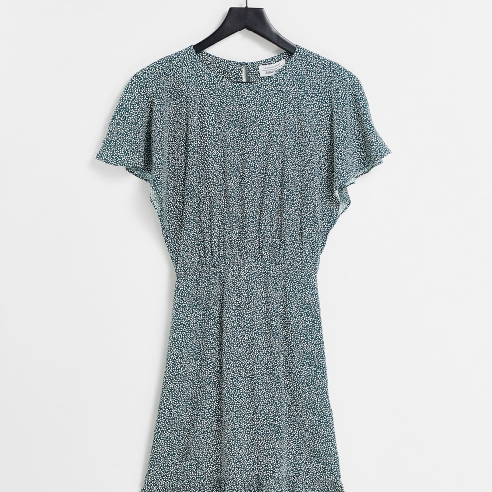 & other stories cinched waist mini dress Green floral Dress